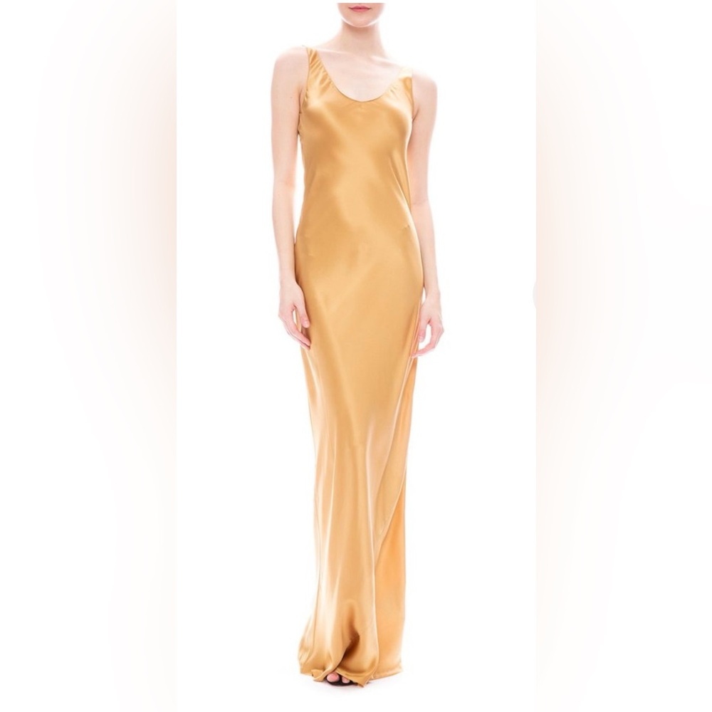 Nili Lotan 100% Gold Silk Bias Cut Dress